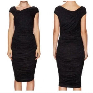 Anthro Bailey 44 Ski Bunny Ruched Jersey Dress Body Con Cap Slv Stretch XS